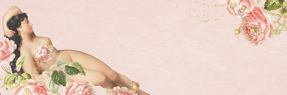 Lying naked woman with flowers background