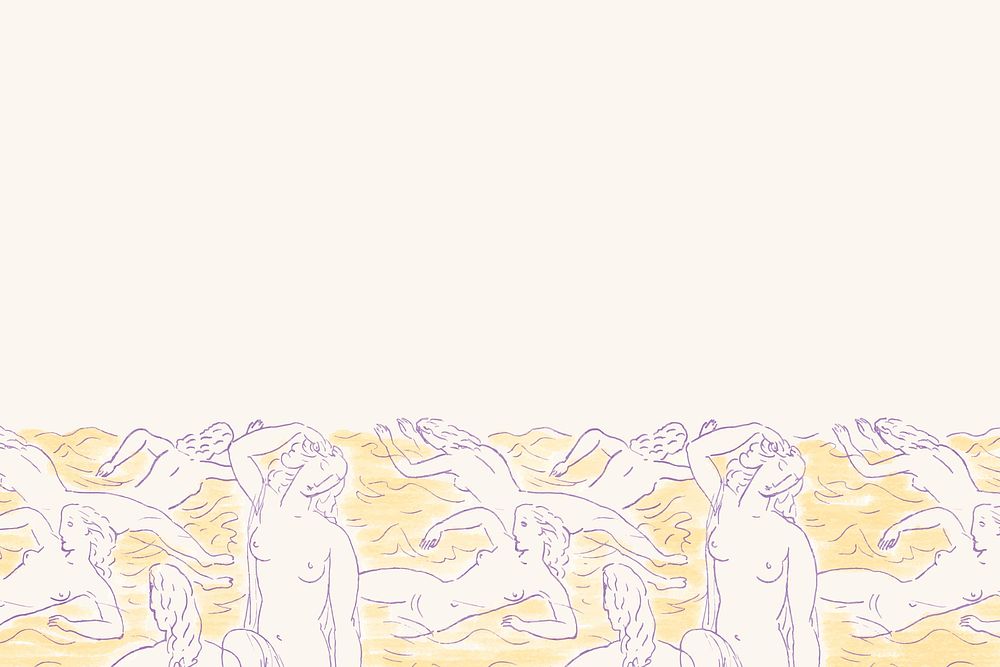 Swimming nude women drawing vintage background