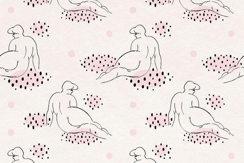 Lying nude women drawing patterned background