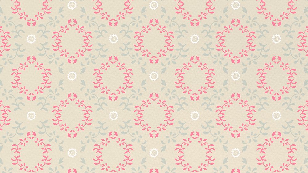 Vintage floral ornament seamless pattern pink background 