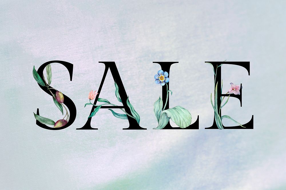 Sale text botanical font watercolor typography