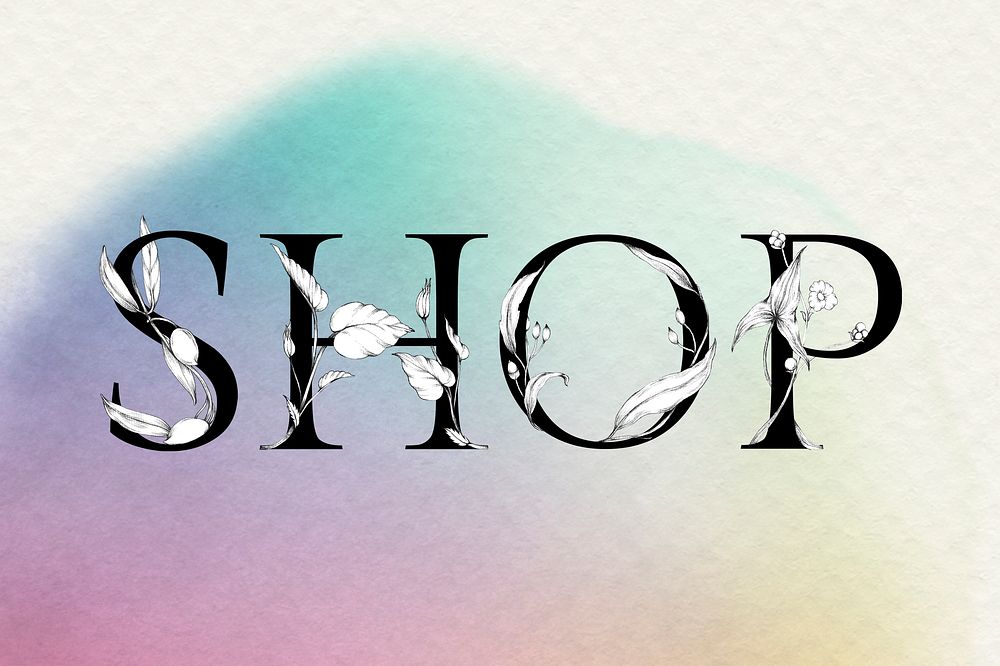 Psd shop word floral font watercolor typography