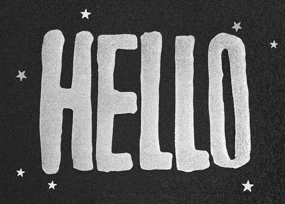 Silver shimmering hello greeting glitter typography script