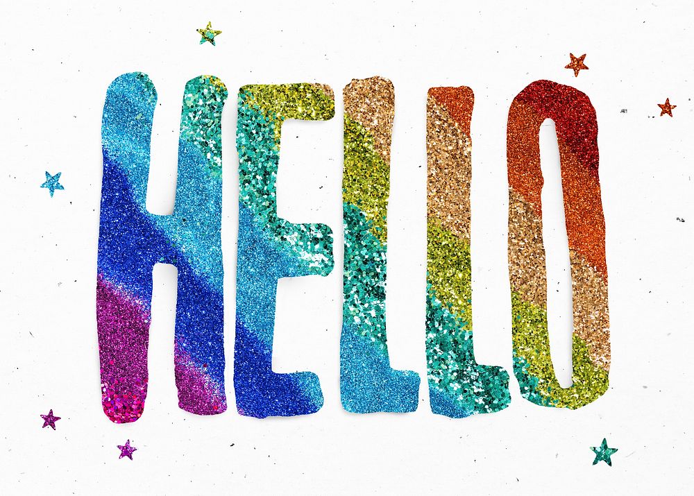 Colorful glitter rainbow Hello word typography font