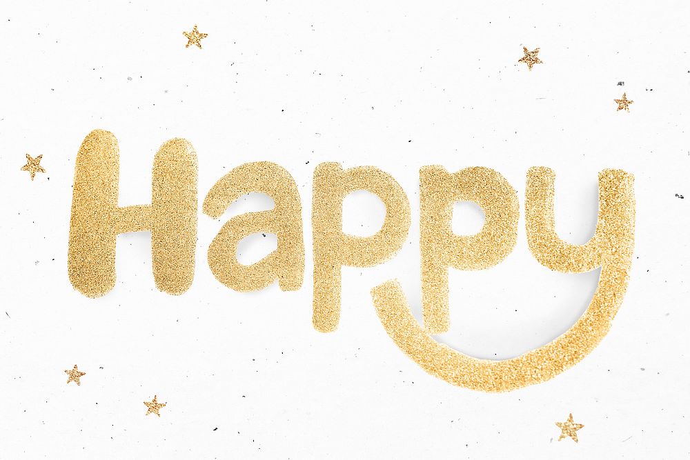 Gold sparkling glitter Happy word typography