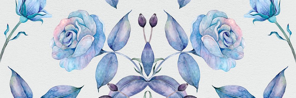 Watercolor rose patterned blue background design