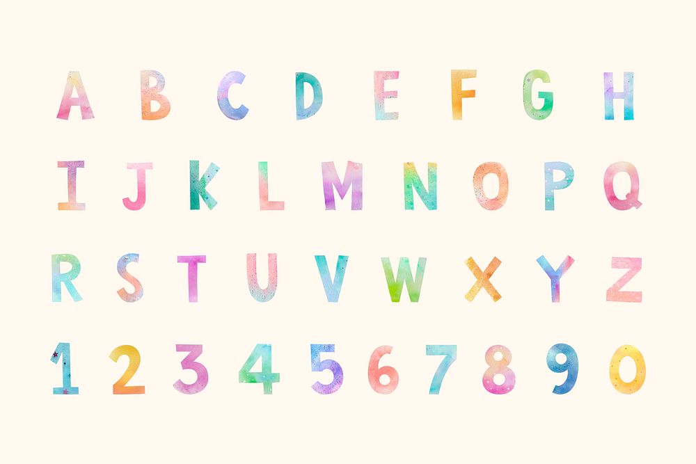 Psd pastel set abc and number clipart