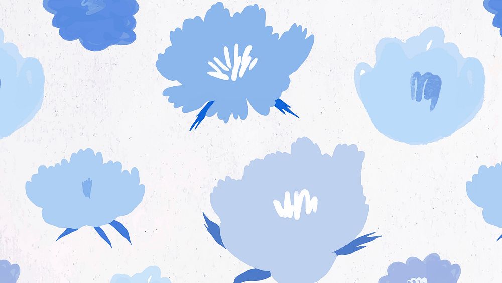 Blue floral pattern background vector hand drawn