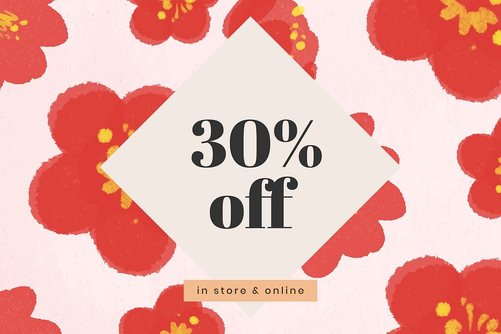 Sale 30% off promotion floral background vector