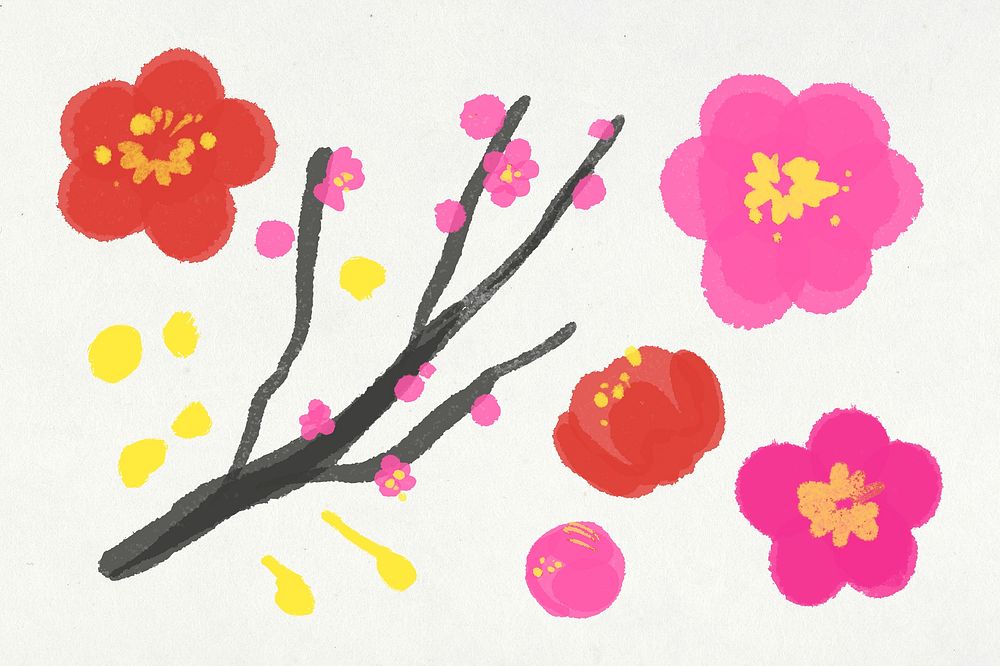 Cherry blossom illustration flower psd elements