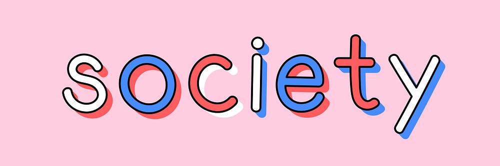Doodle society text vector typography on pink