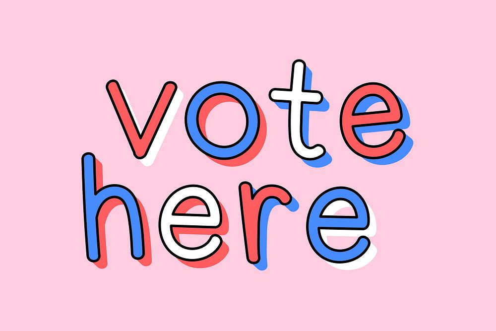 Cute vote here election vector word typography