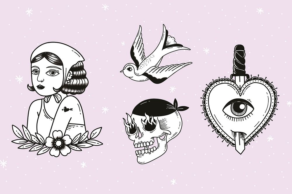 Black & white creative tattoo element psd collection