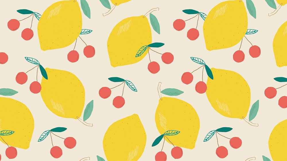 Vector seamless lemon cherry pattern pastel background