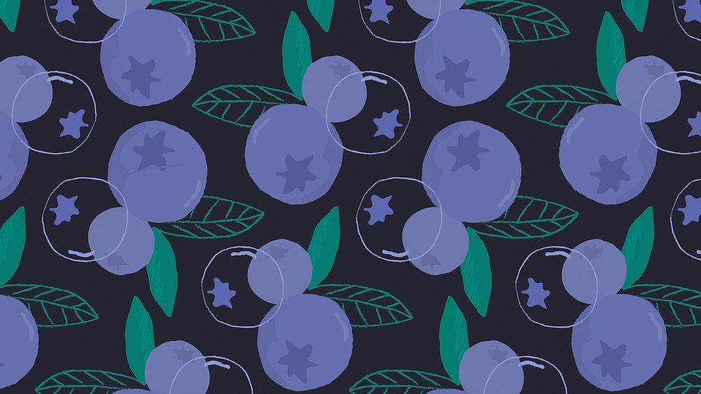 Vector seamless blueberry pattern black background