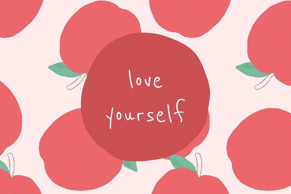 Vector quote on apple pattern background social media post love yourself