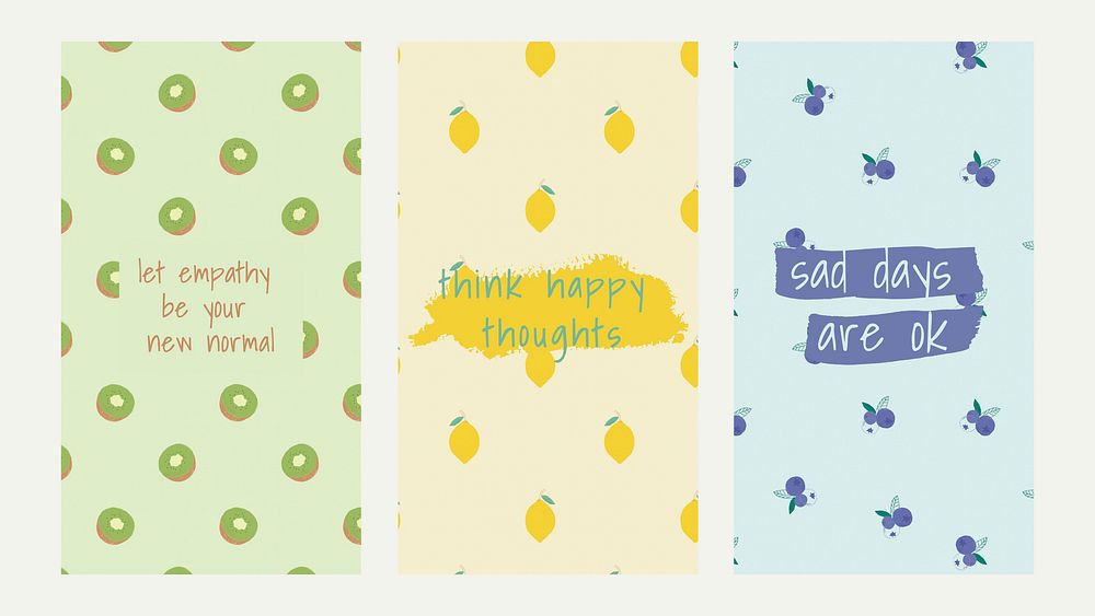 Vector fruit pattern quote social media story template set