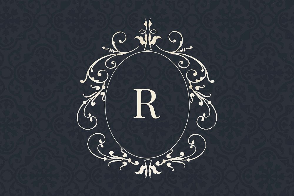 R letter vintage badge vector on black