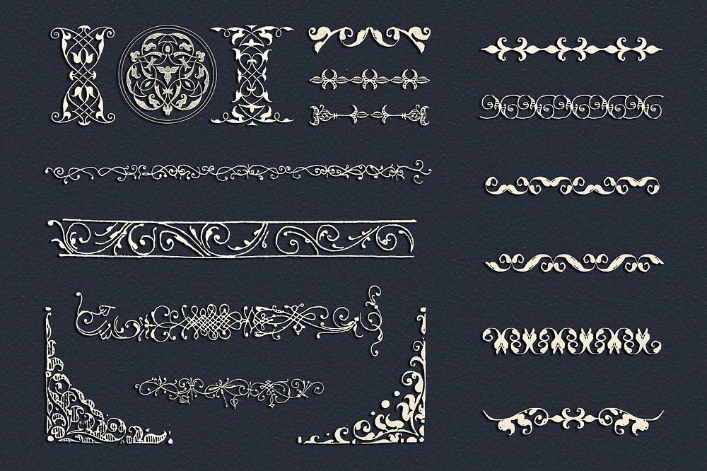 Vintage white divider ornamental set, remix from The Model Book of Calligraphy Joris Hoefnagel and Georg Bocskay