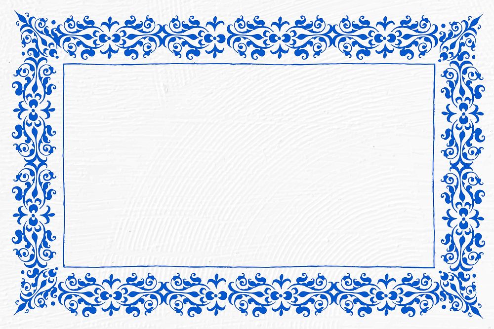 Blue filigree frame border vector 
