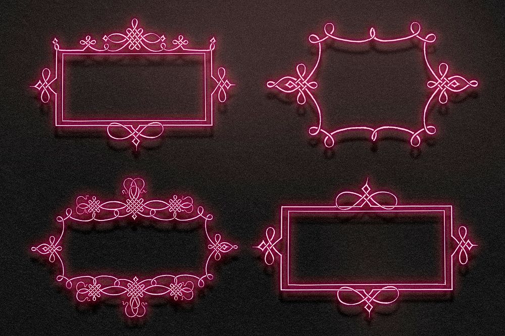 Neon pink filigree frame border, remix from The Model Book of Calligraphy Joris Hoefnagel and Georg Bocskay