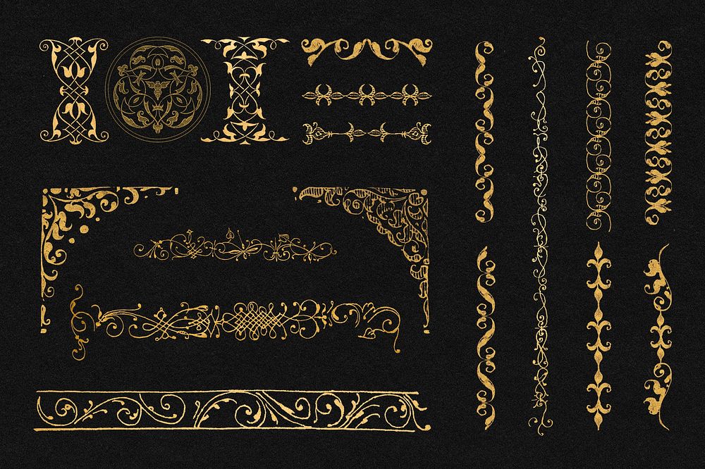Vintage gold divider set, remix from The Model Book of Calligraphy Joris Hoefnagel and Georg Bocskay