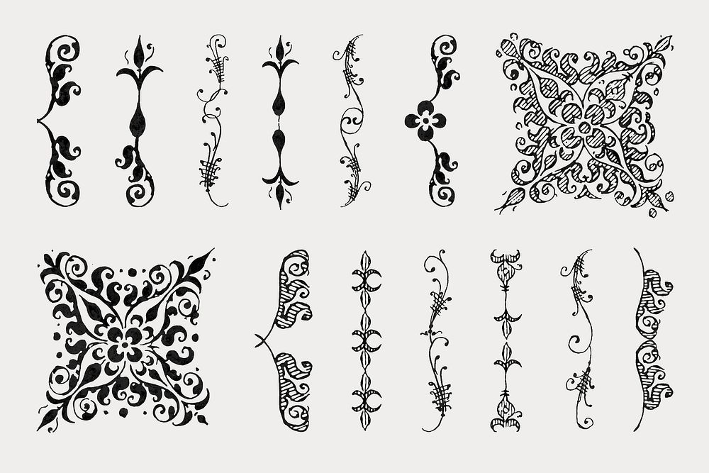 Vintage divider ornamental vector set, remix from The Model Book of Calligraphy Joris Hoefnagel and Georg Bocskay