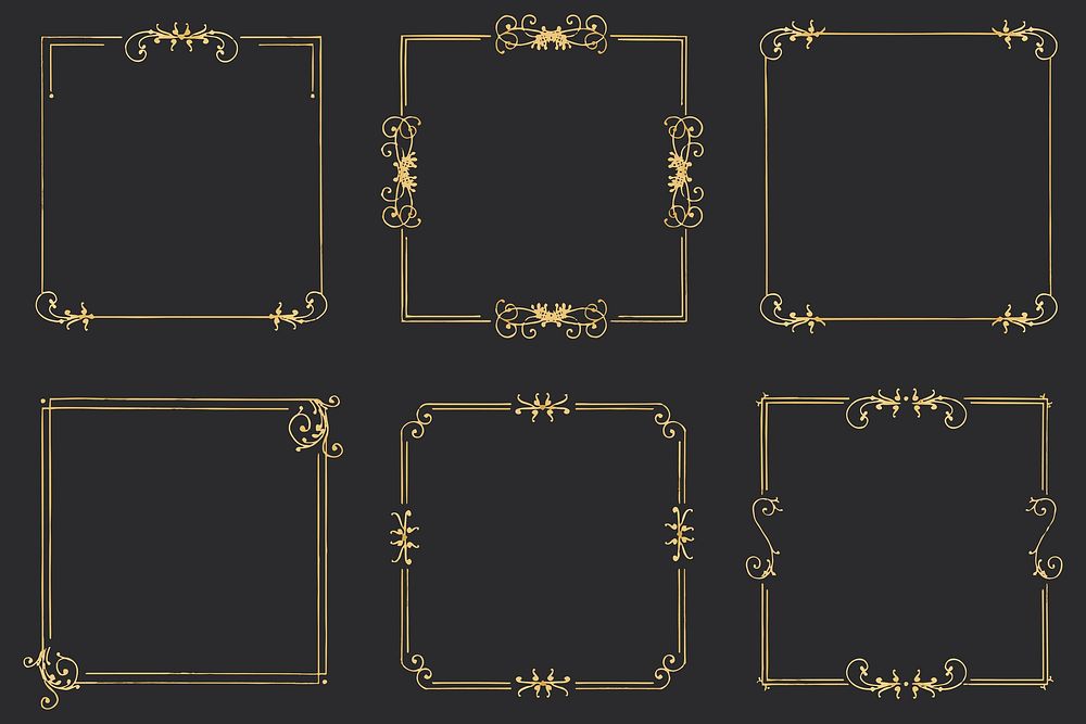 Gold filigree frame vector set, remix from The Model Book of Calligraphy Joris Hoefnagel and Georg Bocskay