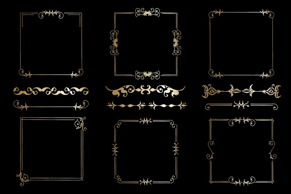 Gold vintage ornamental vector element set, remix from The Model Book of Calligraphy Joris Hoefnagel and Georg Bocskay