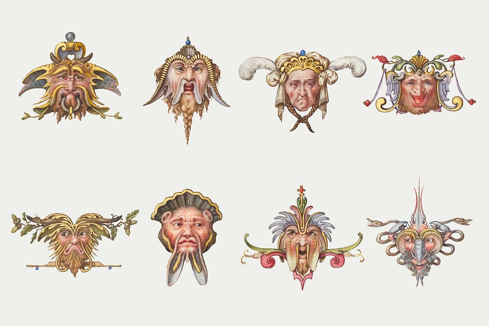 Troll medieval mythical creature vector set, remix from The Model Book of Calligraphy Joris Hoefnagel and Georg Bocskay