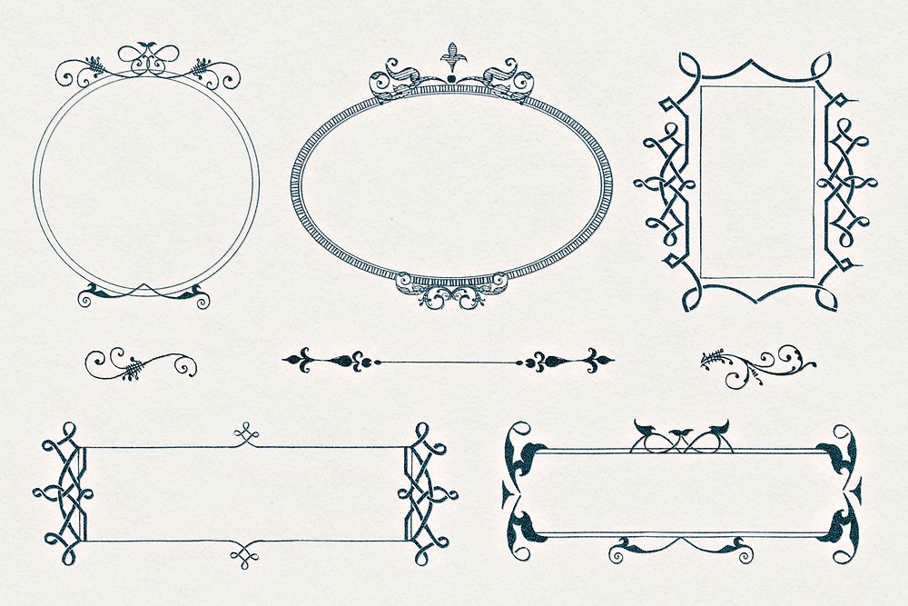 Vintage Victorian frame border ornament collection, remix from The Model Book of Calligraphy Joris Hoefnagel and Georg…