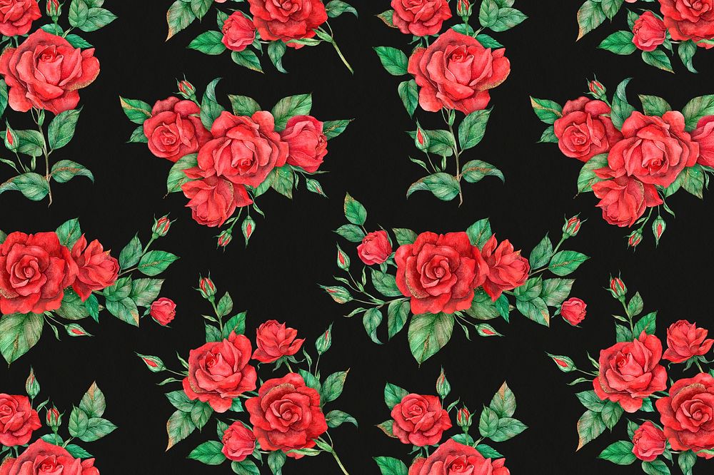 Hand drawn red rose pattern background illustration