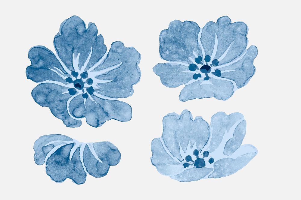 Vector blue wild rose vintage botanical illustration