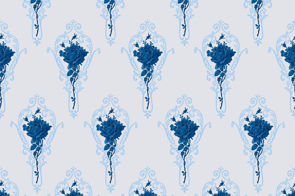 Wild rose blue botanical pattern vintage background
