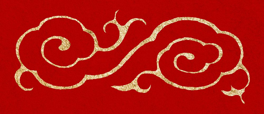 Gold red Chinese art cloud decorative ornament clipart