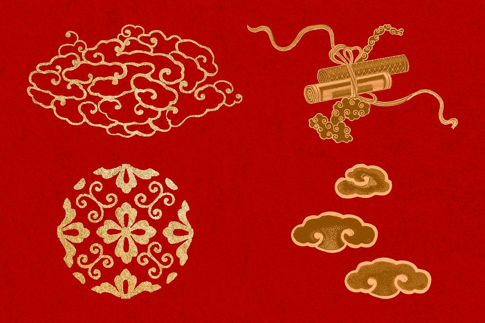Oriental Chinese art psd symbols gold decorative ornament collection