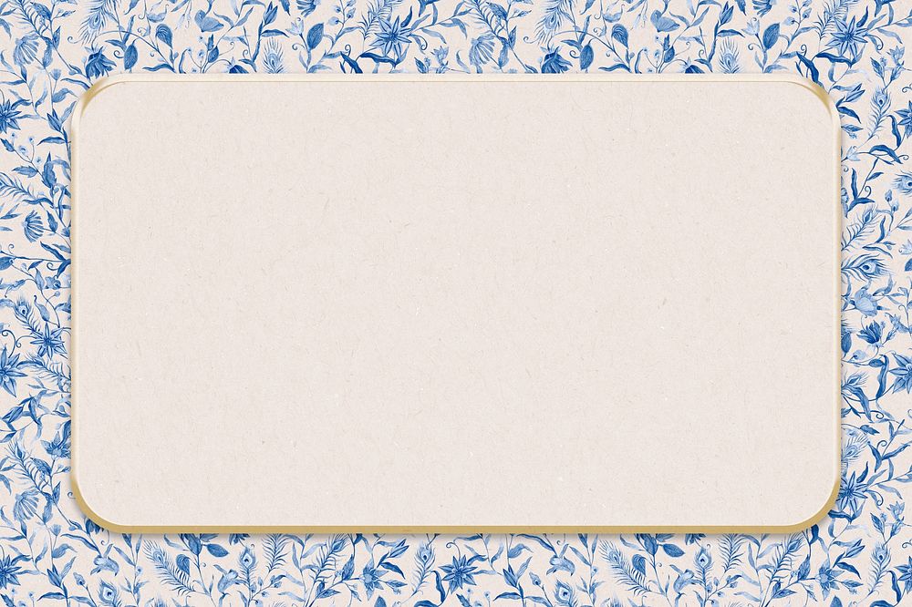 Blue watercolor floral frame with beige background