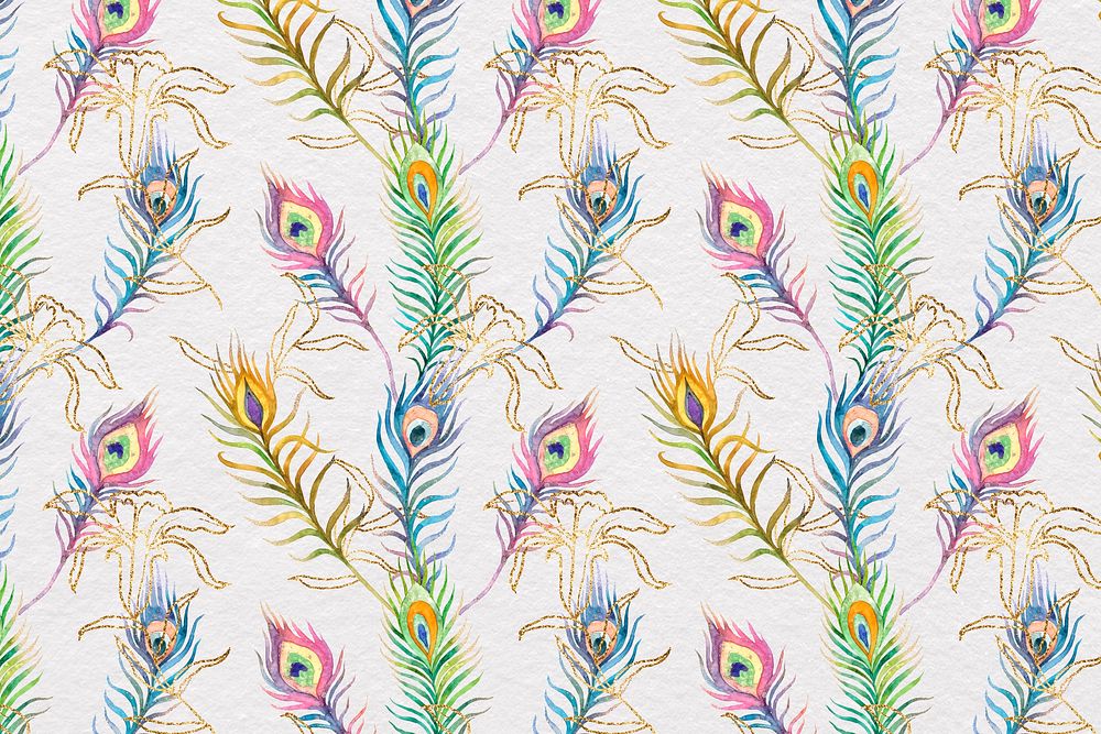 Background of colorful peacock feather watercolor pattern
