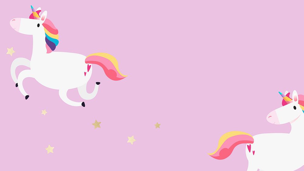 Colorful unicorn golden stars cartoon pink wallpaper