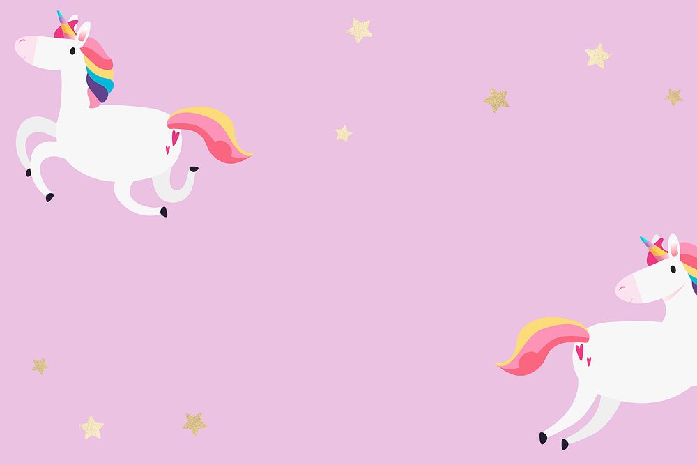 Colorful psd unicorn golden stars cartoon pink wallpaper