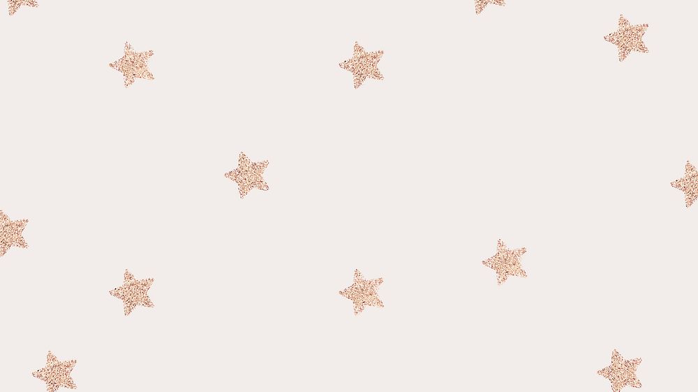 Rose gold shimmery stars vector pattern on beige background