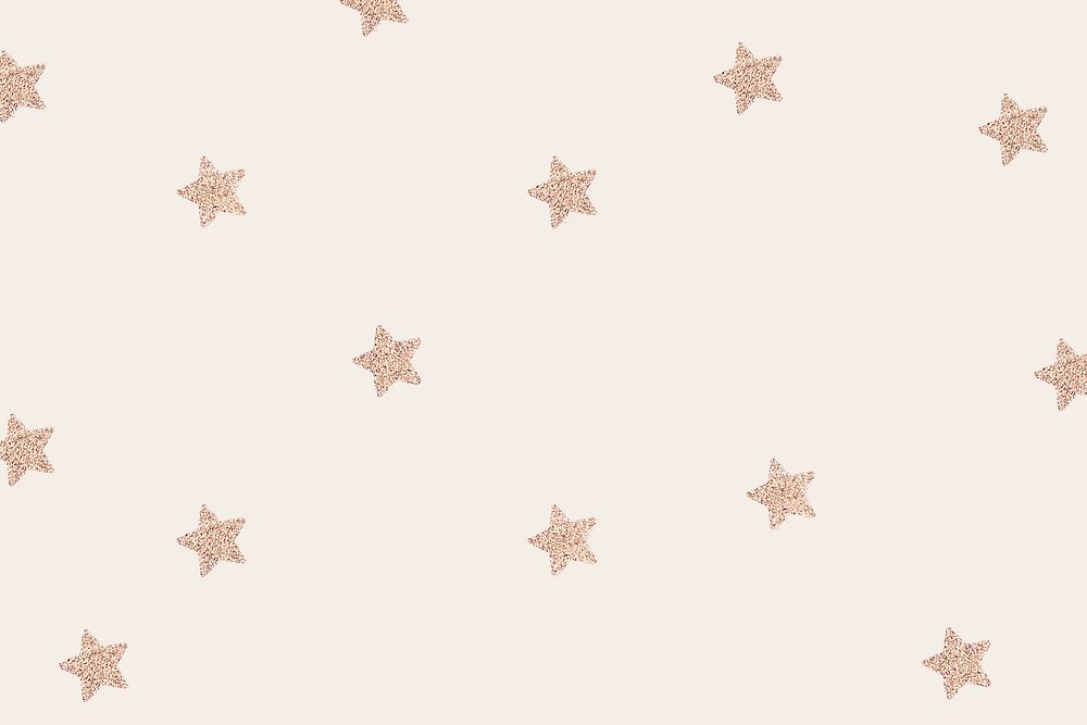 Pink gold shimmery stars pattern on beige wallpaper