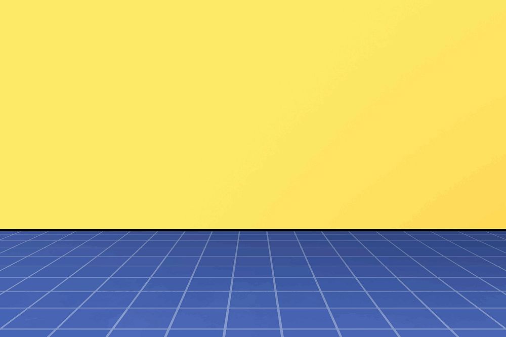 Vector blue grid on yellow wallpaper aesthetic