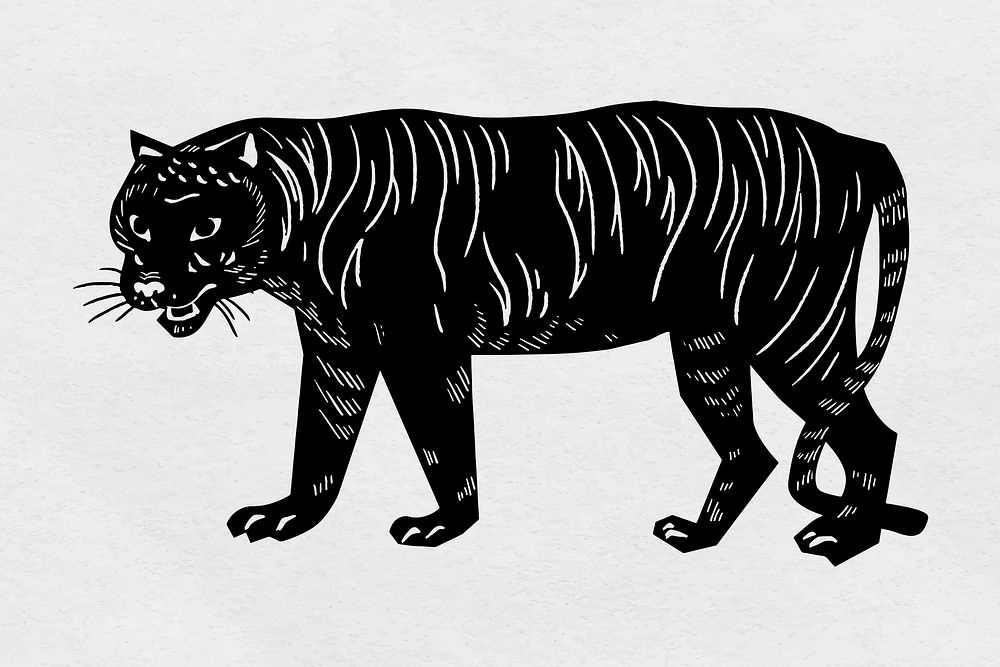 Vintage tiger animal vector linocut stencil pattern clipart