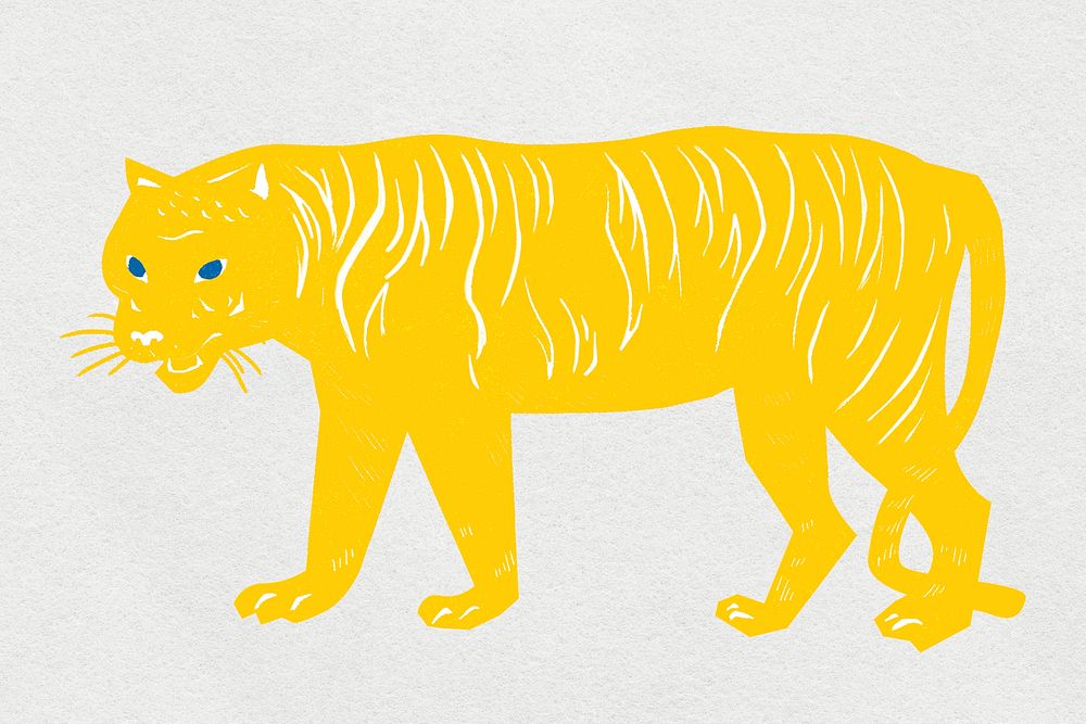 Vintage yellow tiger psd hand drawn