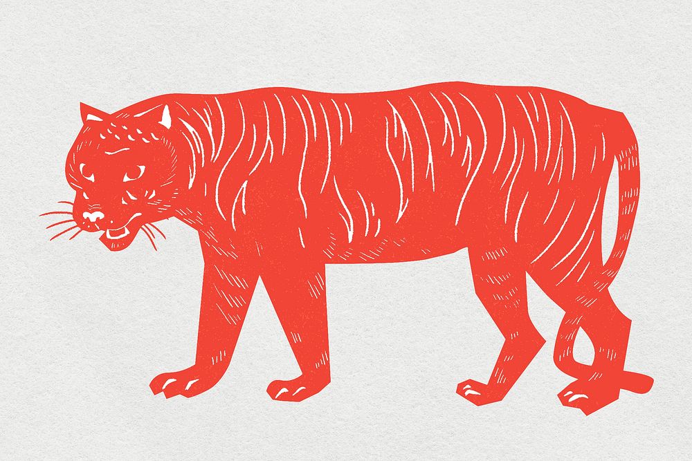 Vintage red tiger psd hand drawn