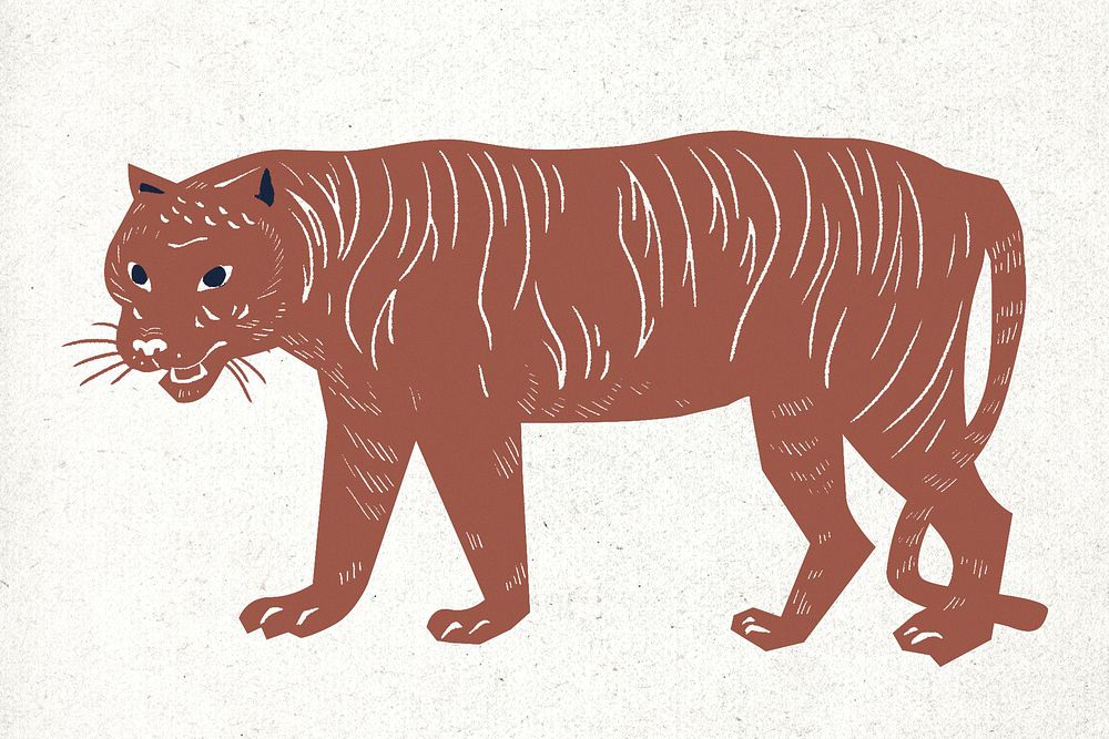 Wildlife animal psd brown tiger vintage drawing