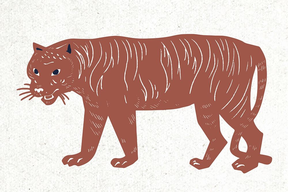 Wildlife animal vector brown tiger vintage drawing