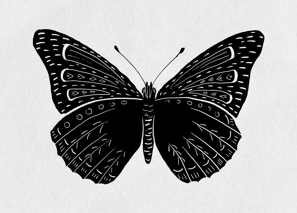 Vintage butterfly insect linocut stencil pattern clipart