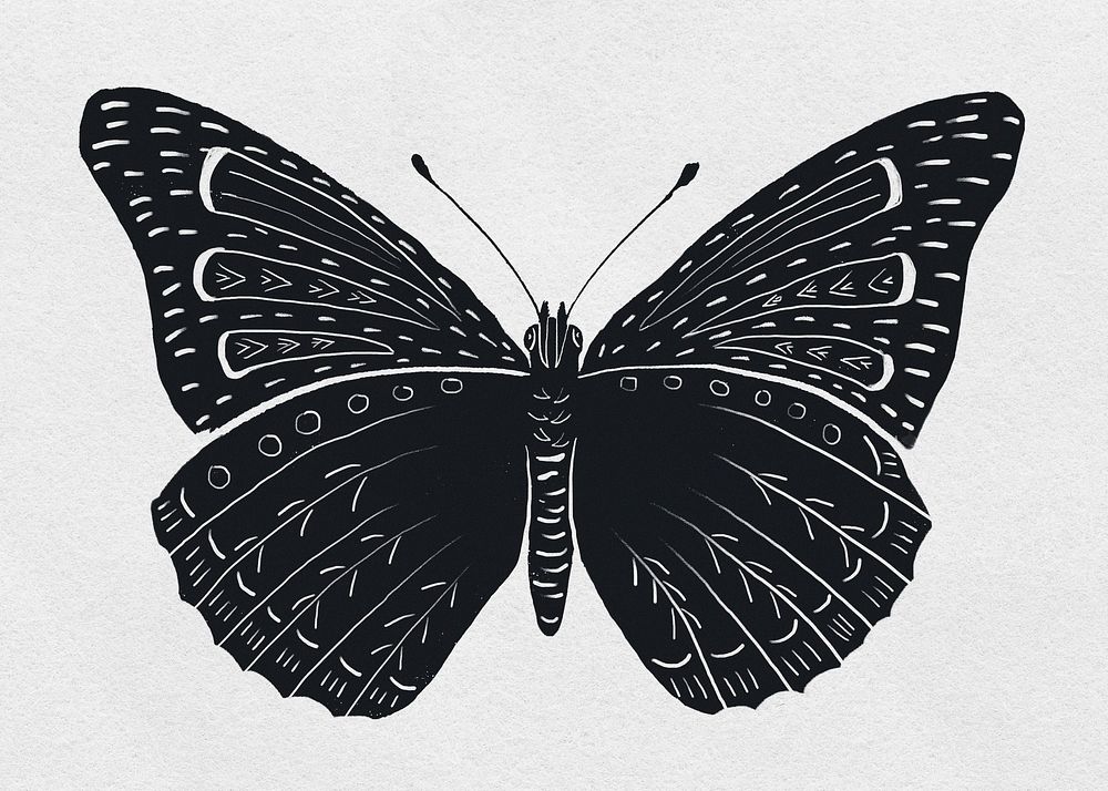 Vintage butterfly insect psd linocut stencil pattern clipart